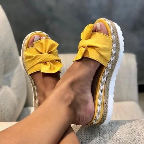 Women Slippers Slides Butterfly Knot Flock Ladies Platform Flat Shoes Woman Sandals Comfortable Casual Fashion Female 2020 Hot