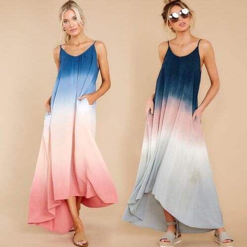 Tie dye digital print womens summer sexy suspender long dress v-neck backless dress