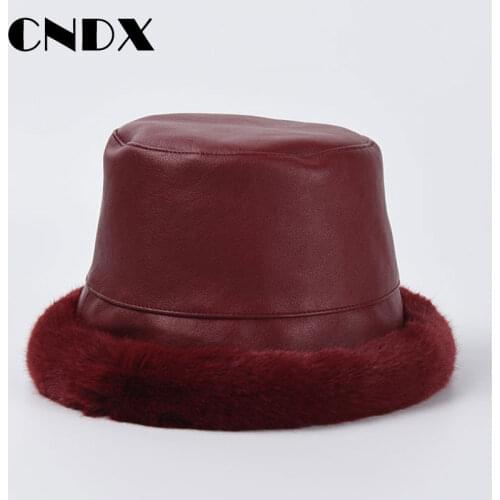 Winter Faux Leather Bucket Hat for Lady Fashion Outdoor Basin Cap for Women Travel Bob Panama Hat for Girl Trendy Fisherman Cap