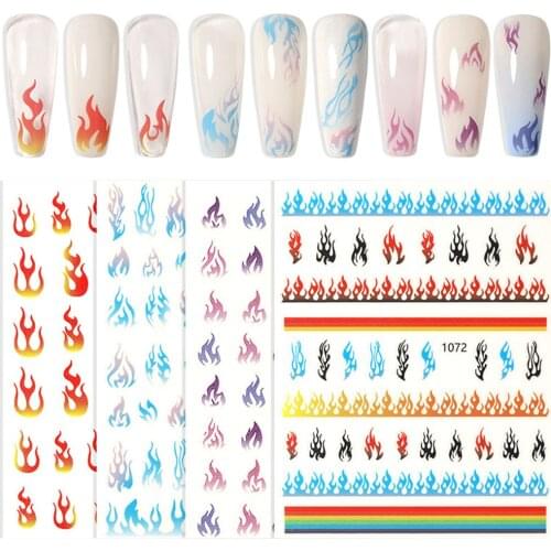 2021 NEW Nail Sticker Flame pattern Abstract Cartoon Flower Bear Nail Art Self-adhesive Decal Tattoos Sliders Manicure DIY Tools