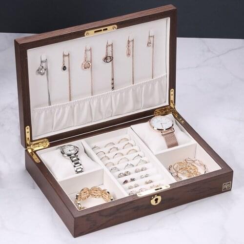 28x19CM Wooden Jewelry Boxes Organizer For Rings Earrings Bracelets Elegant Wood Jewelry Cases With Lock