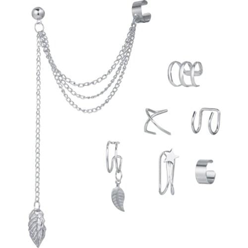 7Pcs Ear Cuff Fake Lip Helix Cartilage Clip On Wrap Earrings Kit Non Piercing Tassel Drop Earrings Jewelry Set For Women X4YA