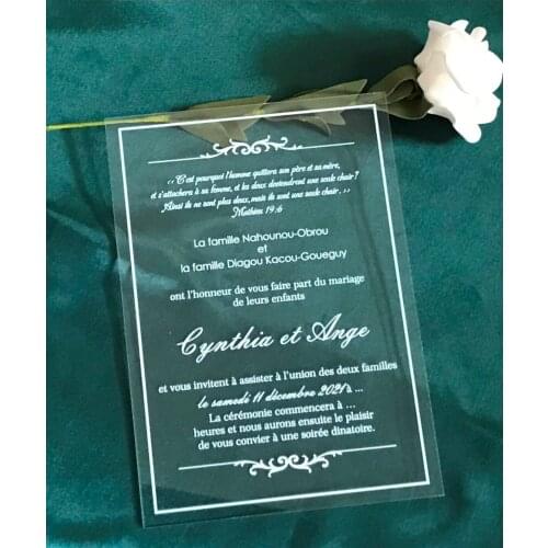 Eleglant Acrylic Wedding Invitation,10pcs Custom White Ink Acrylic Invitations,Acrylic Birthday Invitations,Anniversary Invites