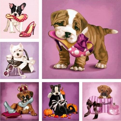 5D Diy Cross Stitch Diamond Painting Dog Full Square Round Mosaic Diamond Embroidery Cartoon Animals Kids Gift Wall Decor