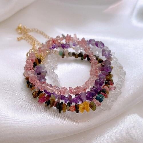 Pink/Purple/Multicolor Irregular Natural Crystal Beades Strand Bracelets for Women Girls Fashion Jewelry Gift for Friend YBR339