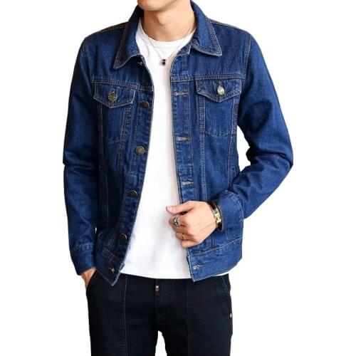 2020 Spring autumn Mens Denim Jacket turn-down collar Single-breasted Jean coat male Casual Thin slim Cowboy Outwear Top M-4XL