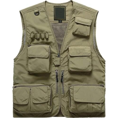 Men Plus Size Hiking Vests Outdoor Multi-pockets Unloading Quick Dry Mesh Military Cargo Male Photograph Coats Fishing Waistcoat