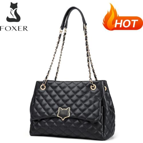 FOXER Women Cow Leather Big Top Handle Bags Classic Female Shoulder Bag Large Capacity Commute Lady Laptop Purse Crossbody Tote