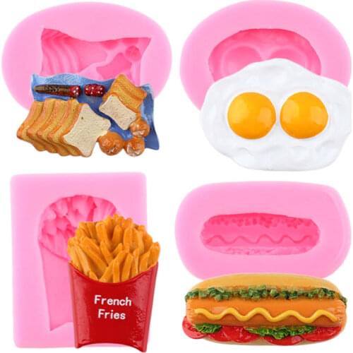 Hamburg French Fries Bread Sausage Egg Silicone Mold DIY Cupcake Topper Fondant Cake Decorating Tools Candy Clay Chocolate Mold