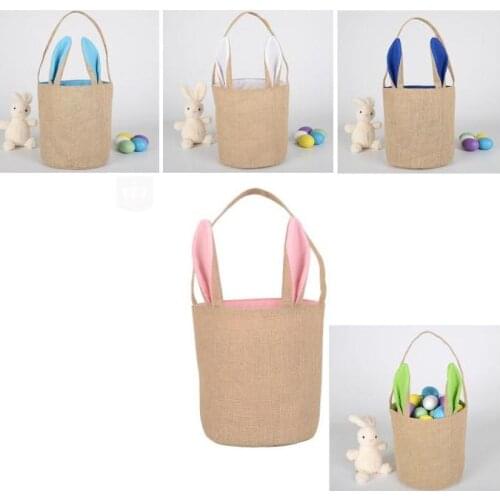 Burlap Easter Baskets Personalized Easter Bunny Buckets Bunny Ears Bucket Gift Bag Egg Organizer 5 Colors Free Shipping SN013
