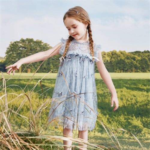 Little Girl Cute Dress Flower Girl Birthday Prom Gown Butterfly Print Dress Floral Hollow Out Vestidos Kid Summer Causal Clothes