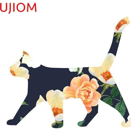 UJIOM Wall Stickers Peach Watercolor Roses Navy Blue Cat Decoration Waterproof Sticker Accessories Room Home Decor Art Decals