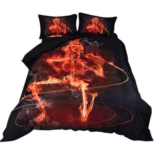 Unreal Flame Skull Bedding Sets Single Double Skeleton Duvet Cover Set High Quality Microfiber Custom Boy Room Decor Quilt Cover