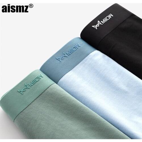 Aismz Mens Combed Cotton Underwear 3pcs/lot Graphene Antibacterial Seamless Men Solid Color Boxer Shorts Breathable Panties