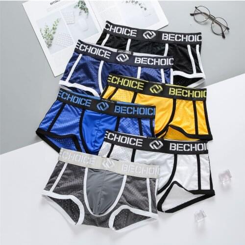 New BECHOICE jockstrap swimwear mens underwear low-waist mesh breathable comfortable youth fashion trendy flat pants