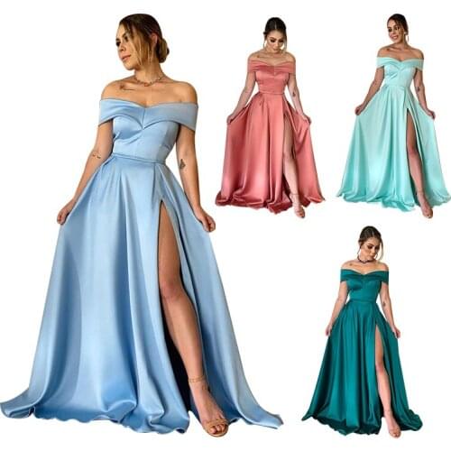 New Style Lady Wedding Party Dress Boat Neck With High Side Slit Wedding Bridesmaid Dress