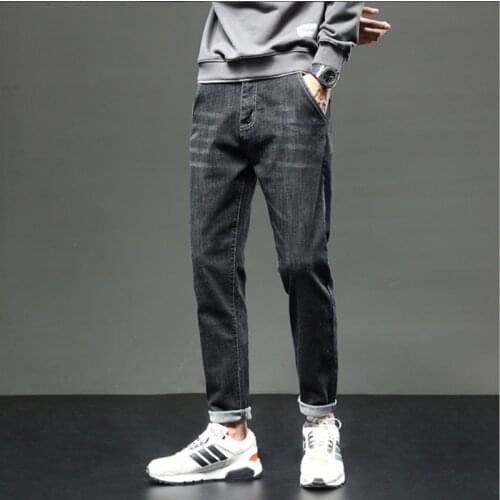 New Fashion Jeans Men Black Color Long Casual Outdoor Straight Slim Fit Frayed Male Denim Pants