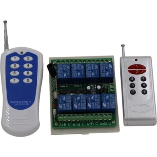 New DC24V 8CH Radio Controller RF Wireless Remote Control Switch System 2pcs Transmitters with 8 Key +1 pcs Receiver 315 /433mhz