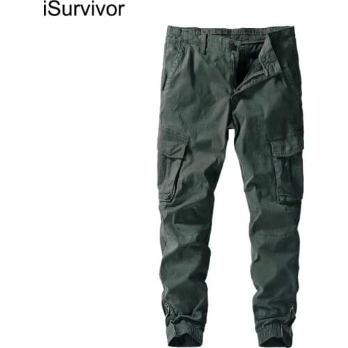 ISurvivor 2021 Autumn New Japanese Multi-pocket Pure Cotton Sweatpants Mens Solid Color Trousers Zipper Loose Casual Pants