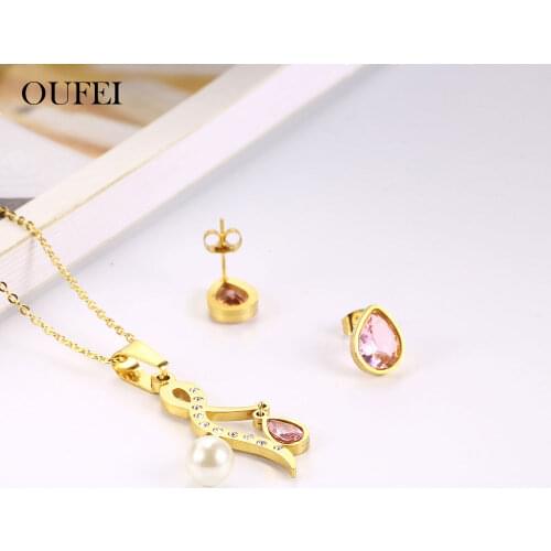 OUFEI Stainless Steel Woman Jewelry Pearl Necklace Earrings Set Woman Vogue 2019 Jewelry Accessories Bohemian Jewelry Sets