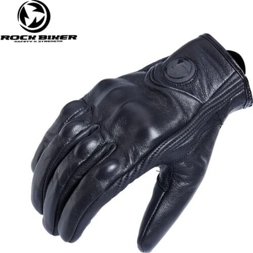 ROCK BIKER Retro Motorcycle Gloves Real Leather Full Finger Waterproof Glove Perforated Protective Gears Moto Gloves