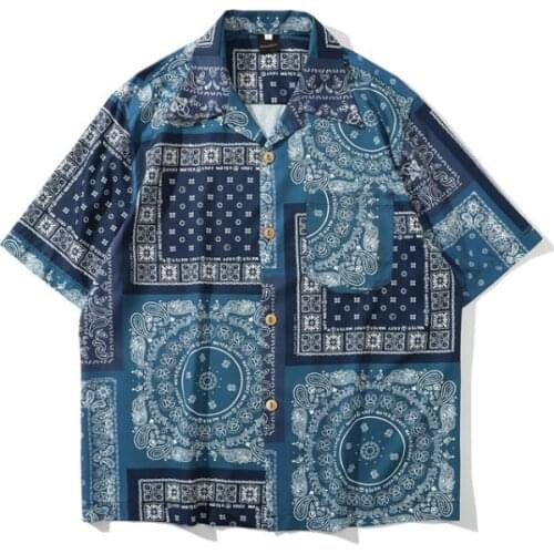 Gothic Style Cashew Graphic Print Retro Shirt Men Hip Hop Short Sleeve Hawaiian Beach Dress Women Clothes Camisas Para Hombre