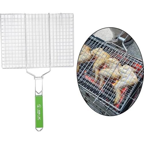 Stainless Steel Fish Grilling Basket Vegetables Chicken Steak Foldable Grill Net Outdoor Camping Picnic Barbecue Accessories