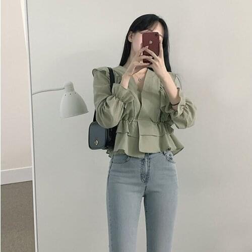 V-neck New spring Vintage Shirt female Oversize Tops Women Long sleeve Girls Blouse Spring Plus Size Women Blouses femme Blusas