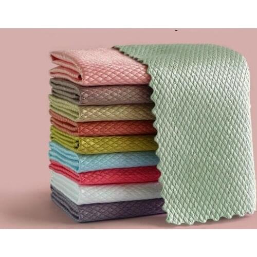23.8x23.8cm Fish Scale Rag for Glass Mirror Without Watermark Housework Cleaning Cloth Non-linting Absorbent Towel To Oil Cloth