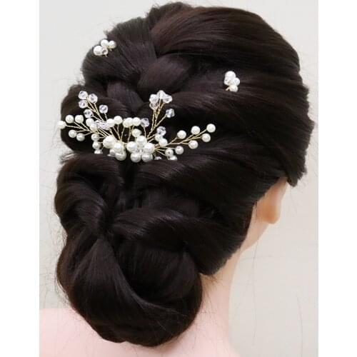 Vintage Gold Pearl Bridal Hair Comb Crystal Elegant Women Headdress Wedding Flower Hair Accessories Hair Clip Bride Headwear