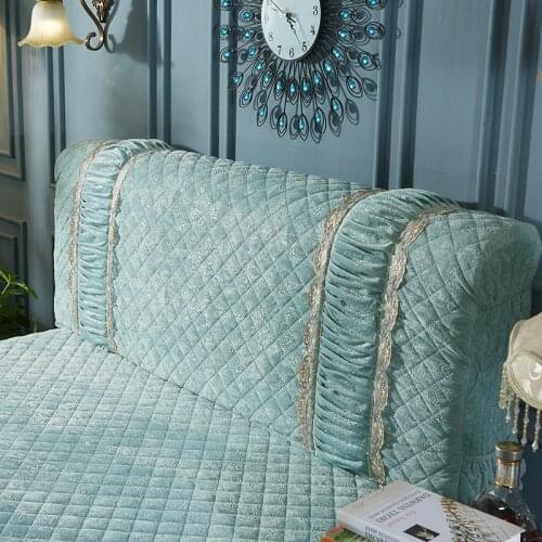 All-inclusive Headboard Cover Velvet Fabric Thicken Bed Head Cover with Lace Decor Luxury Soft Bed Back Dust Protector for Home