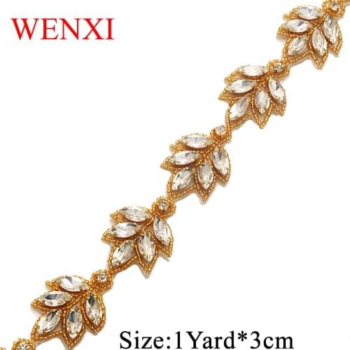 WENXI Crystal Rhinestone Applique By The 3CM*5Yards Trim For iron on DIY Wedding Dress Belt Accessory WX870
