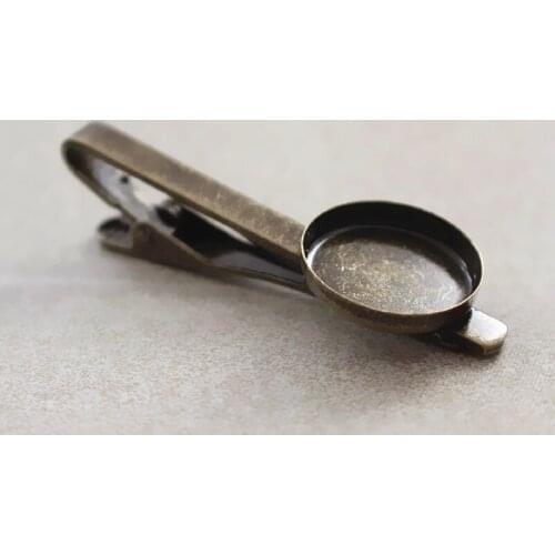 Tie Clip Bar with Round Deep Wall Bezel cups Blank Expoy Cabochons Base Settings Antique bronze plated Brass Mens Tie Clips