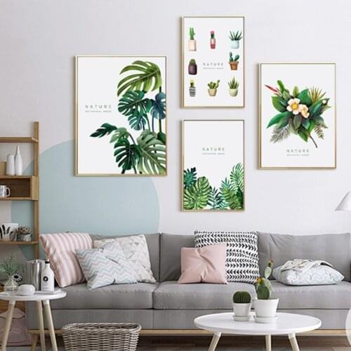 Green Plant Leaves and Small Potted Nordic Poster Decoration Wall Art Print Canvas Painting Decoration Picture Home Decor
