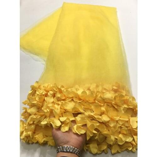Yellow Fashion French Lace Fabric High Quality African Tulle Embroidered 3D Flower Net Nigerian Lace Fabric For Wedding M4676