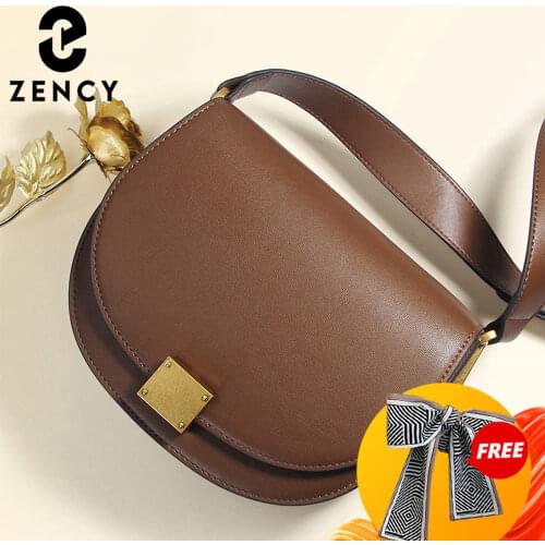 Zency Soft Cowhide Leather Retro Women Crossbody Bag High Quality Elegant Lady Shoulder Messenger Bags Black Dark Brown Date Bag