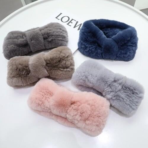 Really rabbit fur collar female winter stretch mesh bib headband wild leather grass plush headgear children women scarf 2021