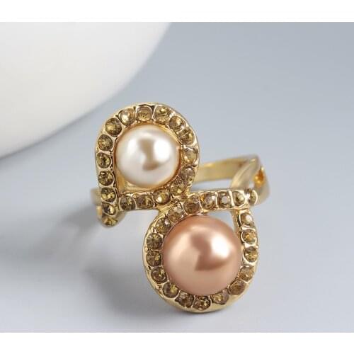 Women Two Color Imitation Pearl Ring Micro Inlaid Zircon Ring Women Party Engagement Ring Anniversary Gift Valentines Day Gift