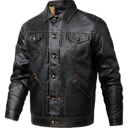 Winter Plus Velvet Thick Multi-pocket Pu Jacket Clothes Mens Lapel Wash Tooling Pu Leather Jacket Motorcycle Leather Coat Men