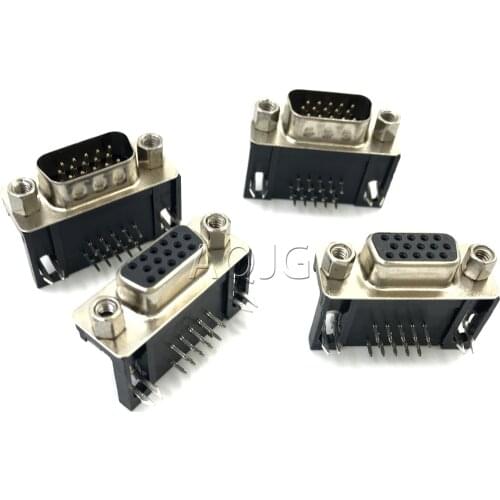 10PCS DB15 DR15 3Rows Parallel Port 15 Pin D Sub Female Male 15 Way PCB 90 Degree Connector DB15 Socket Plug VGA Adapter