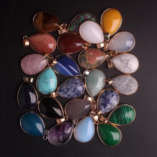 12PCS Water Drop Natural Stone Necklace Pendants Reiki Duzy Healing Pendulum Crystal Quartz Charms Pendant For Jewelry Making