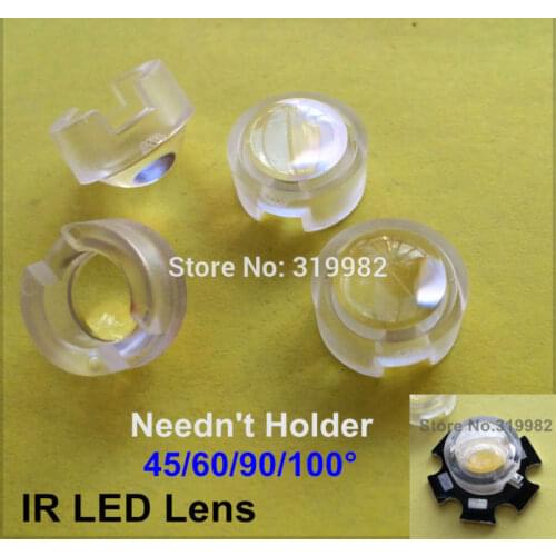 20 pcs/lot 13mm LED mini Lens 15 30 45 60 90 100 Angle Needn't Holder 1W 3W Synthetical IR LED PCB Lenses Reflector Collimator