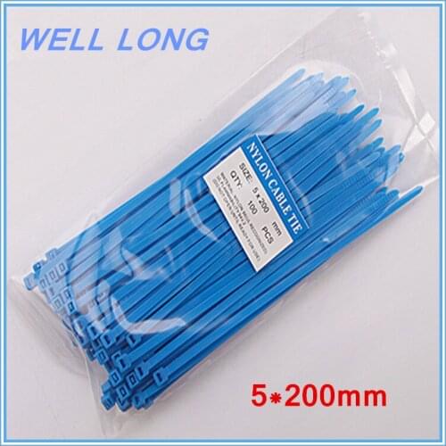 200pcs/lot 5*200mm Blue Self-Locking Nylon Wire Cable Zip Ties, Cable Ties