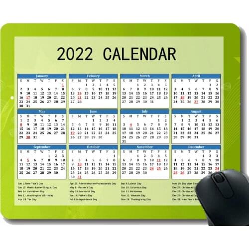 2022 Calendar Mouse Pad with Holidays,Light Glare Smudges Bright Desktop Notebook Mouse Mat for Working and Gaming