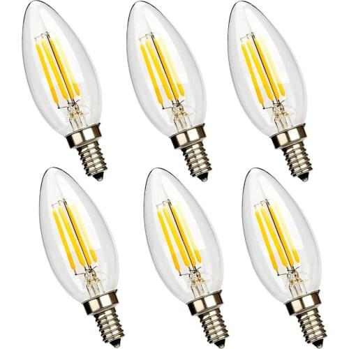 6Pack LED Light Bulbs C35 E14 E12 Screw base 4W 6W Led Cadle lamp 40W 60W Equivalent indoor lighting bombillas luce for bedroom