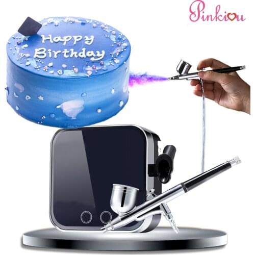 Pinkiou Airbrush With Compressor for Cake Professional Airbrush for Cake Decorating Coloring Duster Baking With Spray Gun