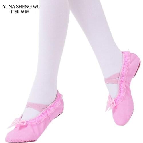 Lovely Child Girl Ballet Dance Shoes Soft-soled Kid Gymnastic Shoes With Lace Bowknot For Girls Canvas Gymnastics Shoes 3 Colors