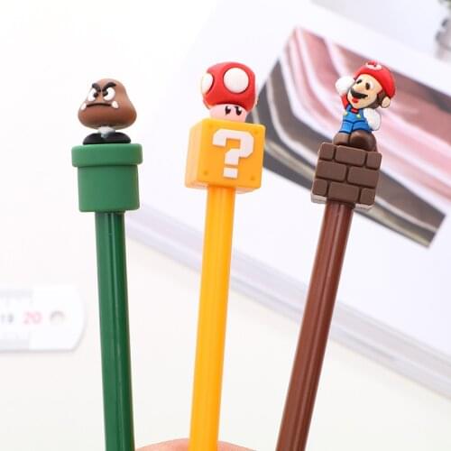 Free shipping 12 super cute Super Mario cartoon gel pen creative stationery black mushroom pen cute school writing pen
