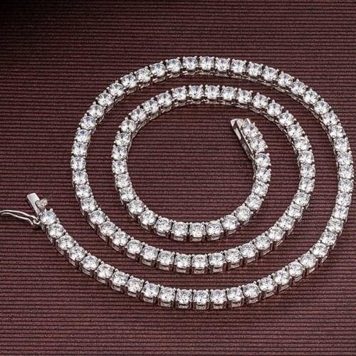 100% 925 Sterling Silver Sparkling Full 3mm/4mm High Carbon Diamond Tennis 45cm Chain Necklace Fine Jewelry Gift Wholesale