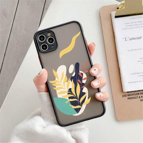 Lens Protect Matte Vintage Flowers Leaves Phone Case For iPhone 11 12 Pro X XR XS Max SE2020 7 8 Plus Transparent Soft TPU Cover